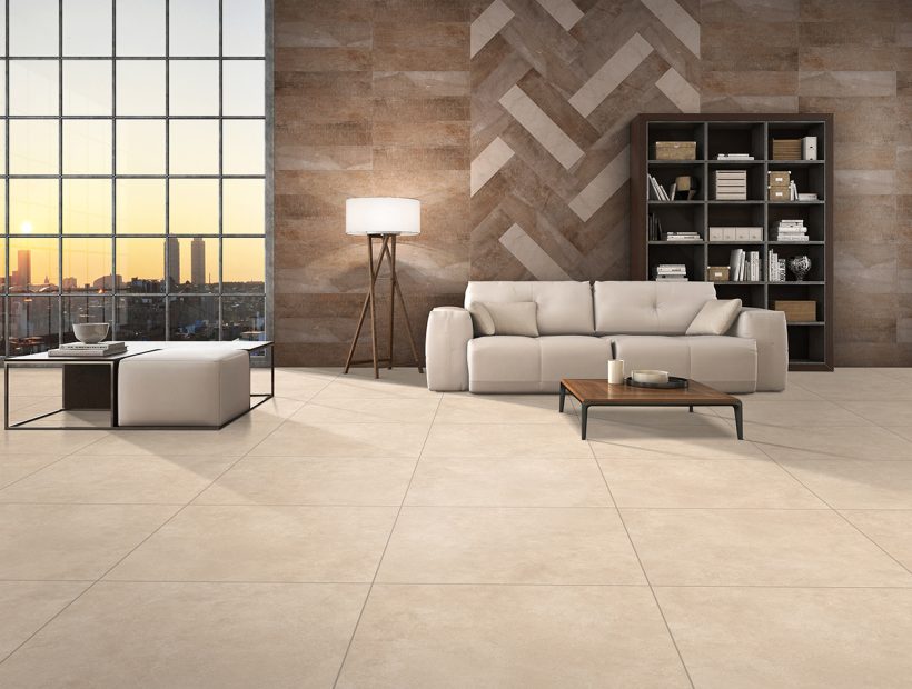Modern living room with premium floor tiles – best floor tiles in Indore – Varmora tiles Indore